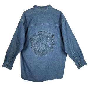 Vintage Prime Authentic Union Wear Denim Shirt American Made Embossed Eagle Sz L